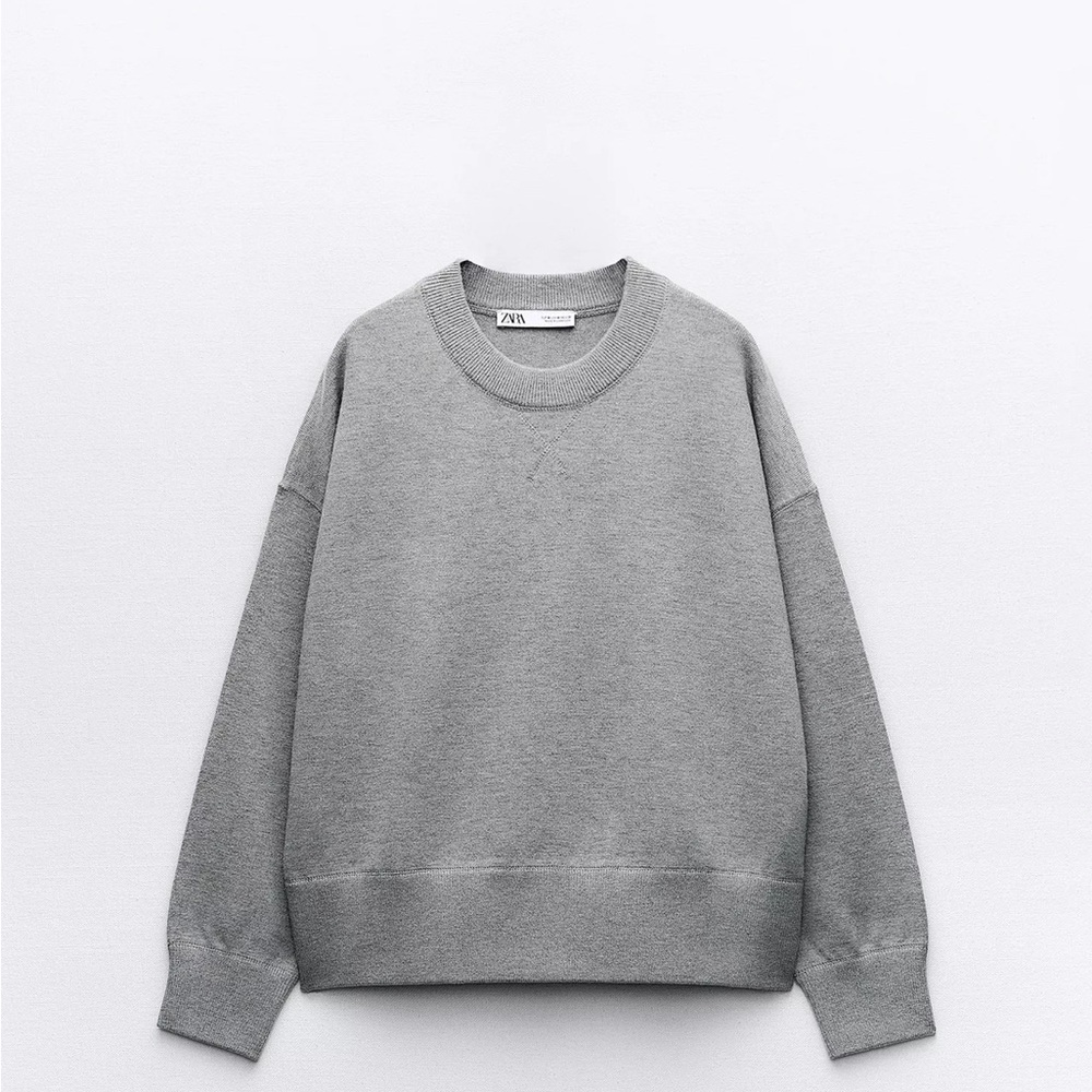 Zara Gray Crewneck Sweater Soft Knit Casual